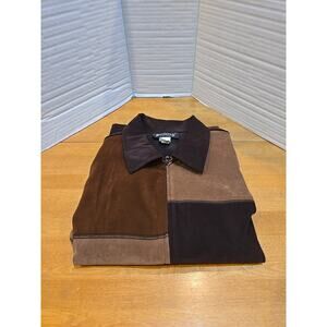 Briggs New York Ladies Size 14 Brown Tan Patchwork Blazer Zip Jacket